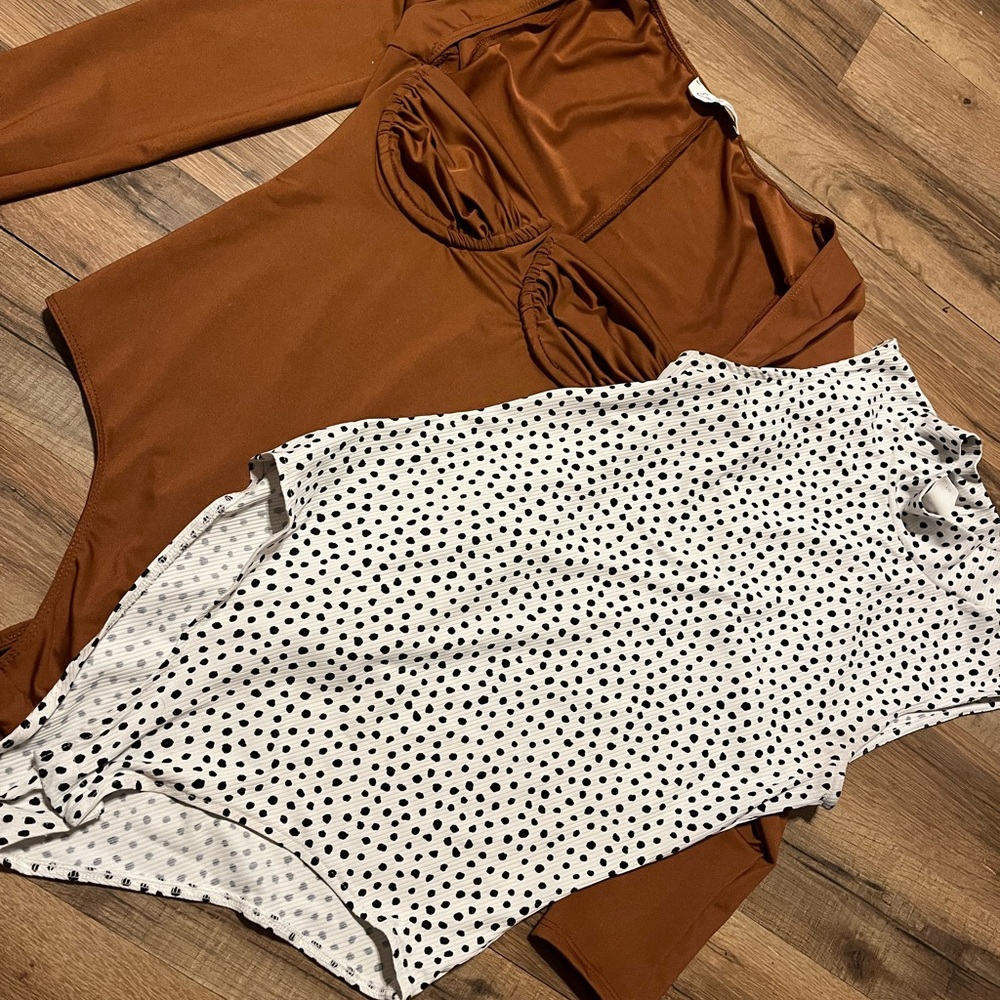 Chic rust and polka dot bodysuit bundle! Price for both!